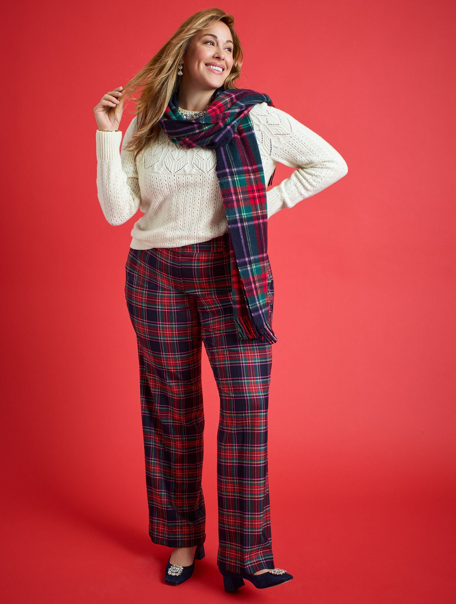 TALBOTS GREENWICH WIDE LEG PANTS - DASHING PLAID | Talbots online