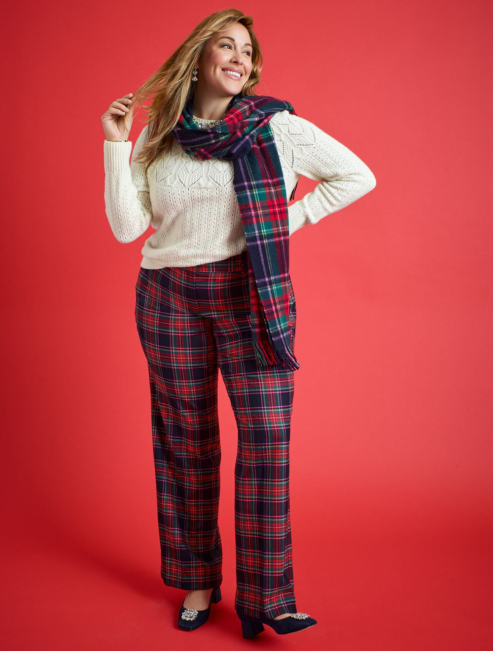 TALBOTS GREENWICH WIDE LEG PANTS - DASHING PLAID | Talbots online