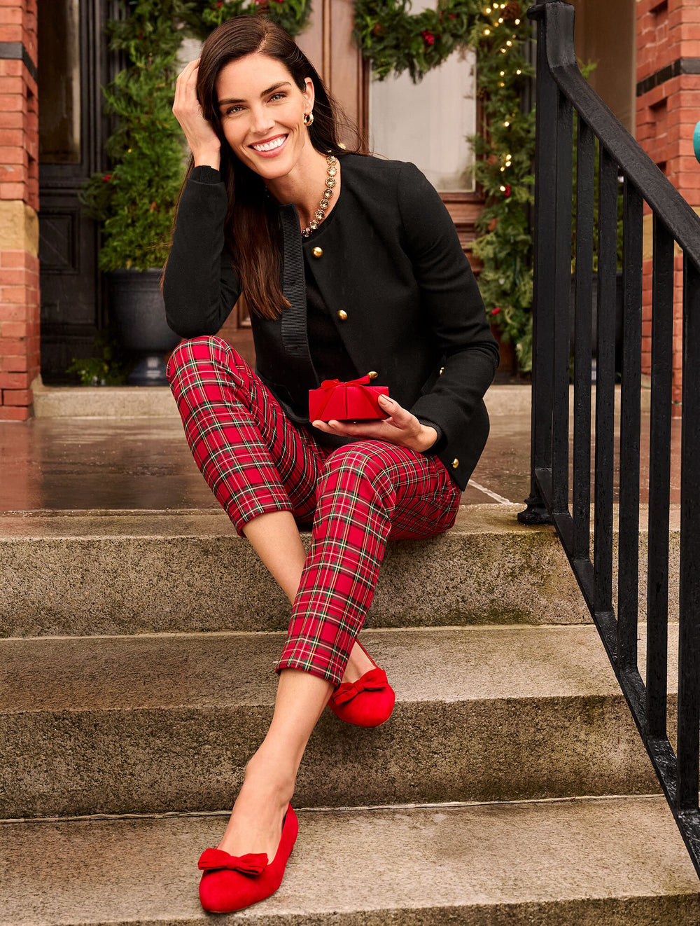 TAPERED ANKLE PANTS - APPLE CIDER PLAID | Talbots US