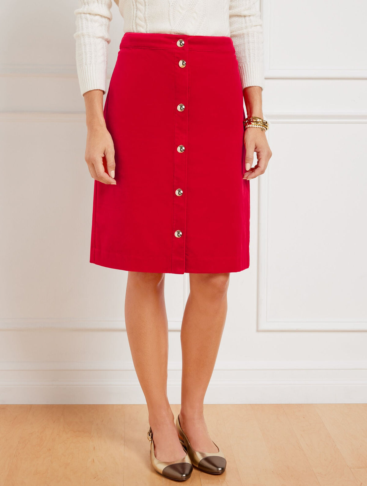 VELVETEEN BUTTON FRONT A-LINE SKIRT | Talbots online