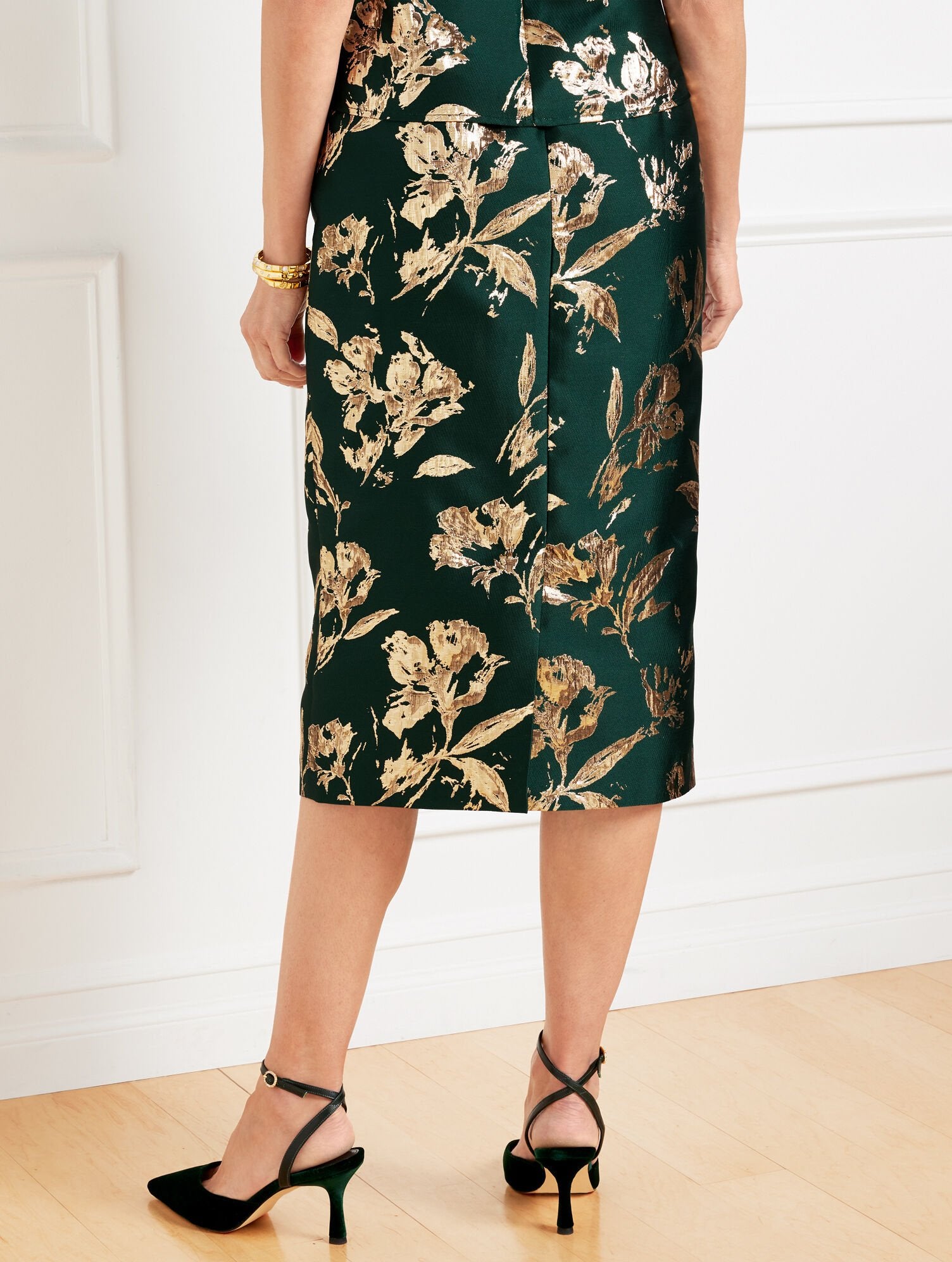 METALLIC FLORAL JACQUARD PENCIL SKIRT | Talbots on sale