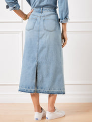 DROP HEM DENIM MIDI SKIRT - SPRING WASH | Talbots for sale