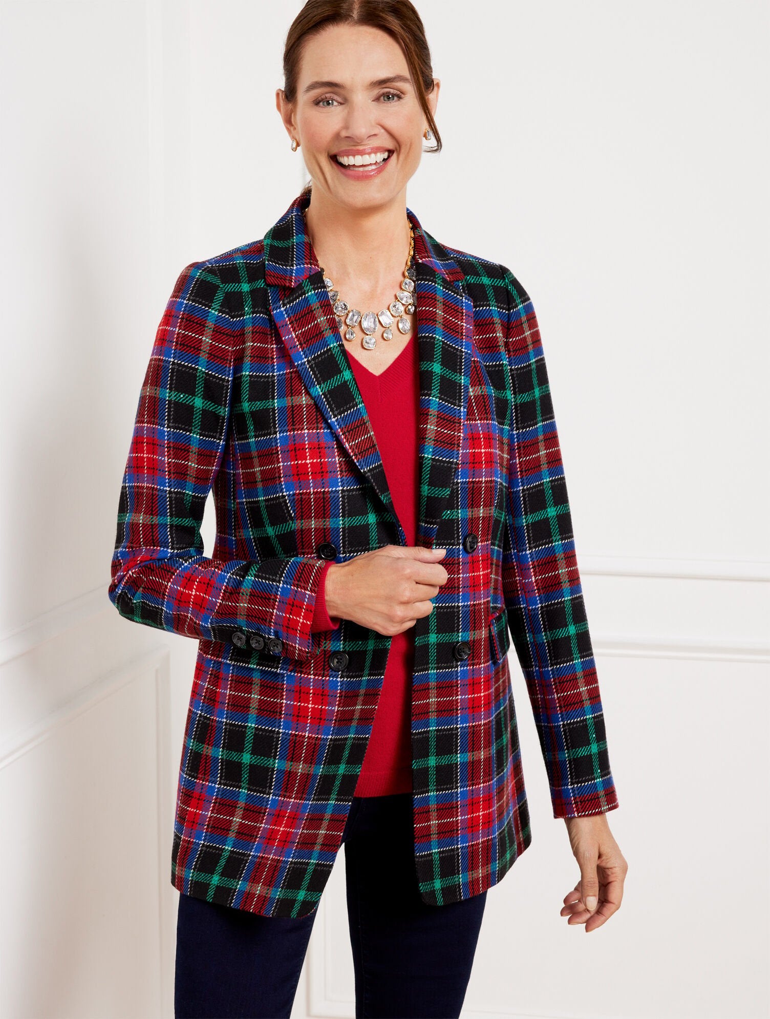 OPEN FRONT BLAZER - LOG FIRE PLAID | Talbots sale