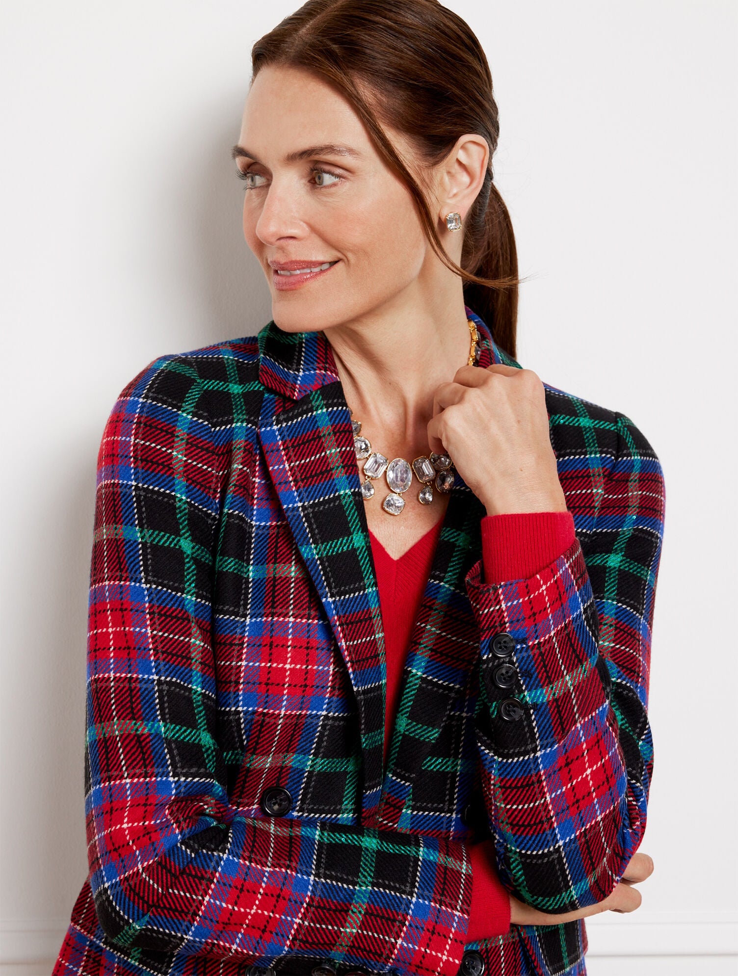 OPEN FRONT BLAZER - LOG FIRE PLAID | Talbots sale