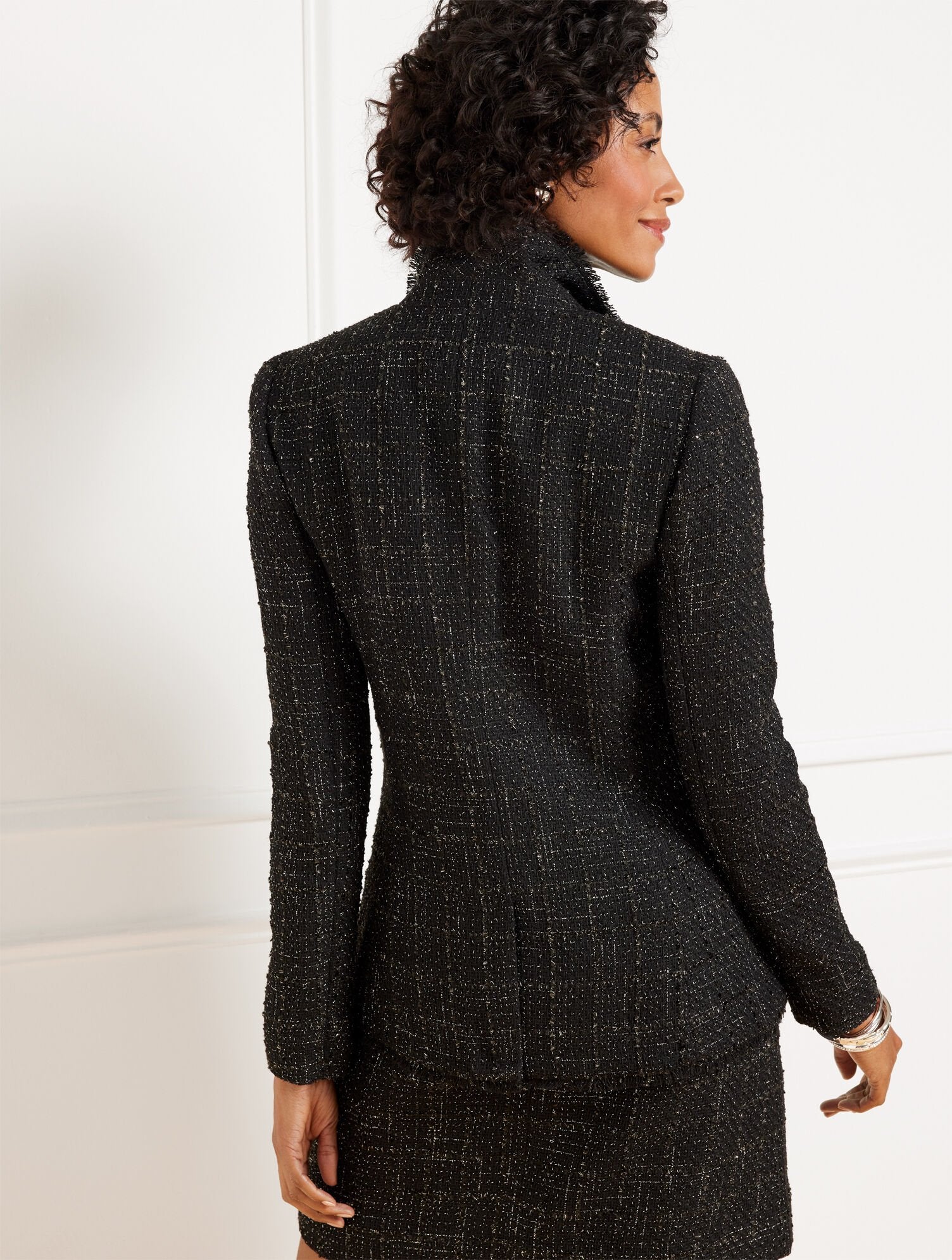 METALLIC FRINGE TWEED DOUBLE BREASTED BLAZER | Talbots online