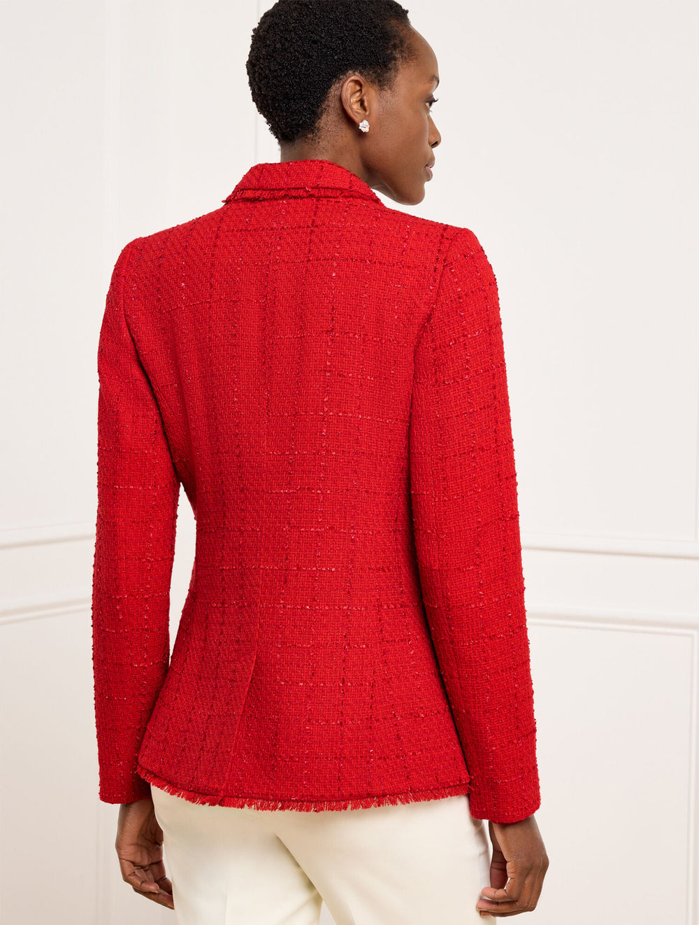 METALLIC FRINGE TWEED DOUBLE BREASTED BLAZER | Talbots online