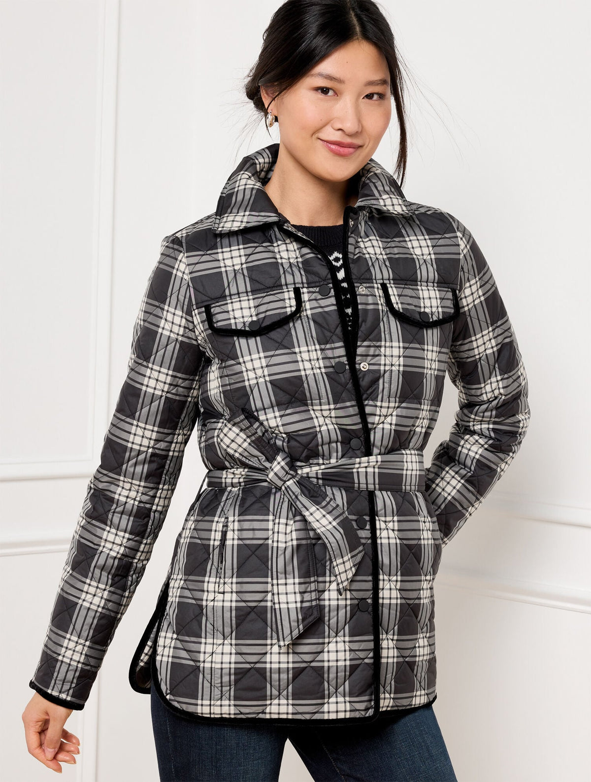 TIE WAIST QUILTED SHIRT JACKET - TRADITIONAL PLAID | Talbots US