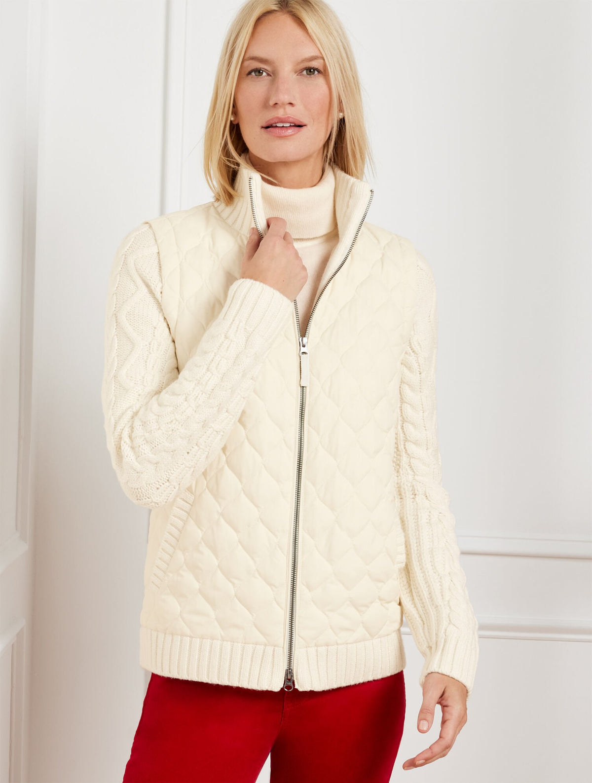 QUILTED PUFFER SWEATER JACKET | Talbots on sale