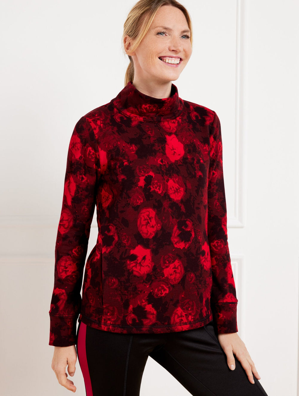 MODAL FRENCH TERRY MOCKNECK PULLOVER - FLORAL HAZE | Talbots outlet