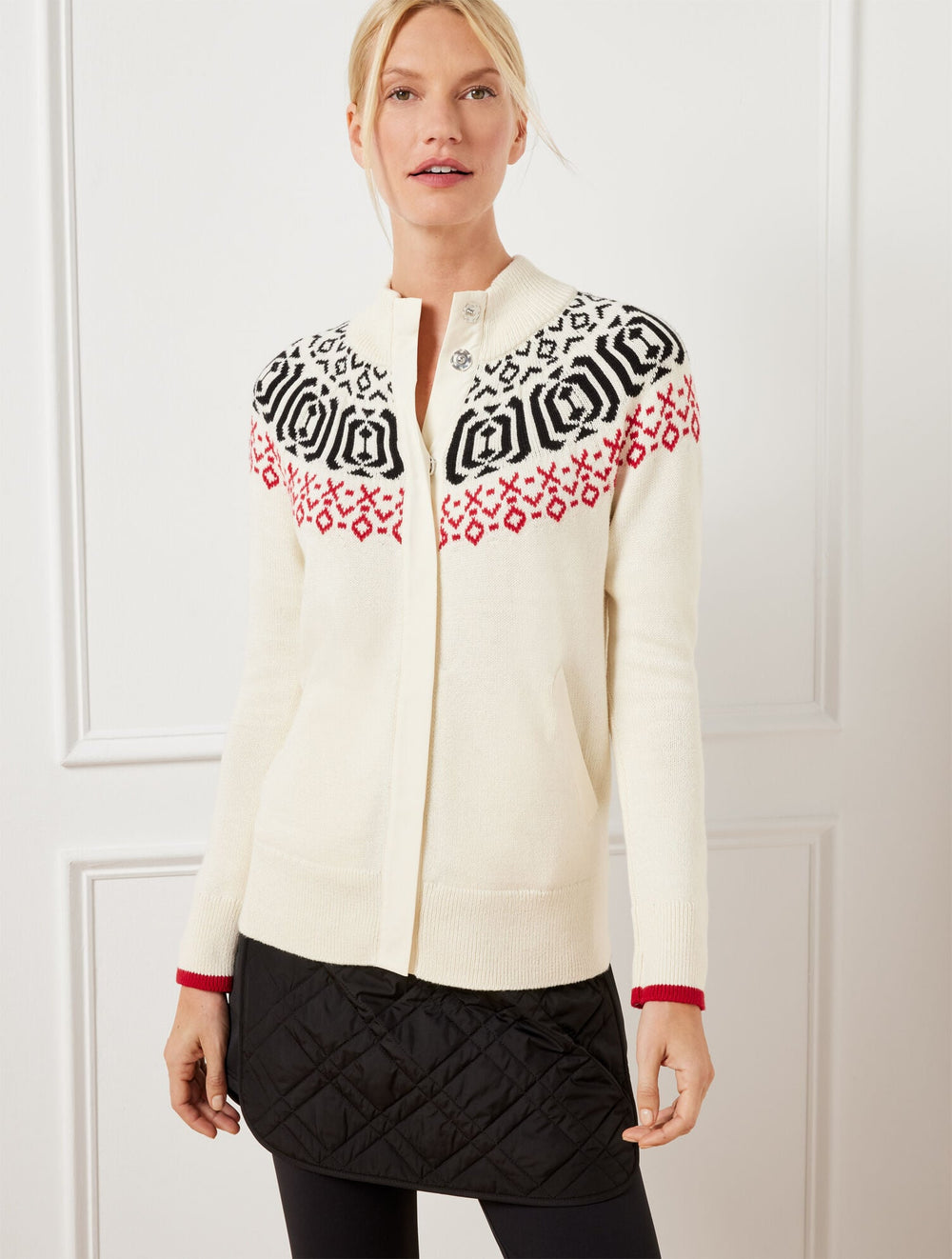 SNAP FRONT SWEATER JACKET - WINTERY GEO | Talbots discount