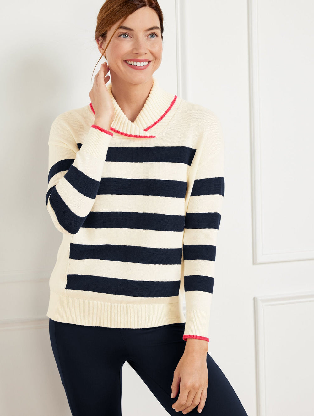COOLMAX® STRIPED SHAWL COLLAR SWEATER | Talbots sale