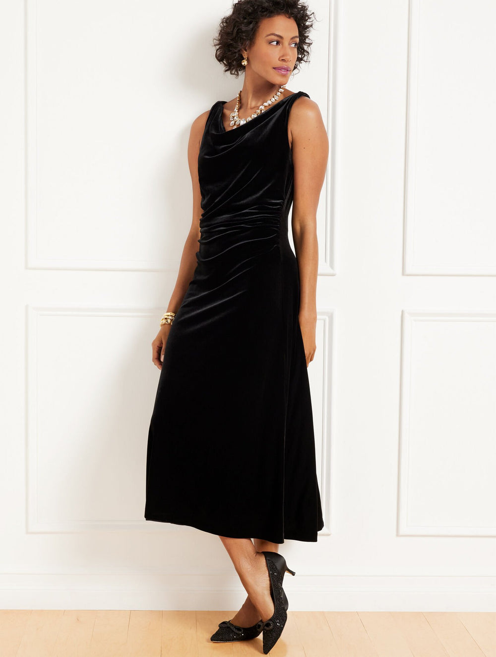 VELVET DRAPED MIDI DRESS | Talbots discount