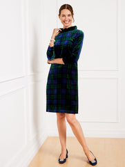 EFFORTLESS VELVET A-LINE DRESS - BLACK WATCH PLAID | Talbots sale