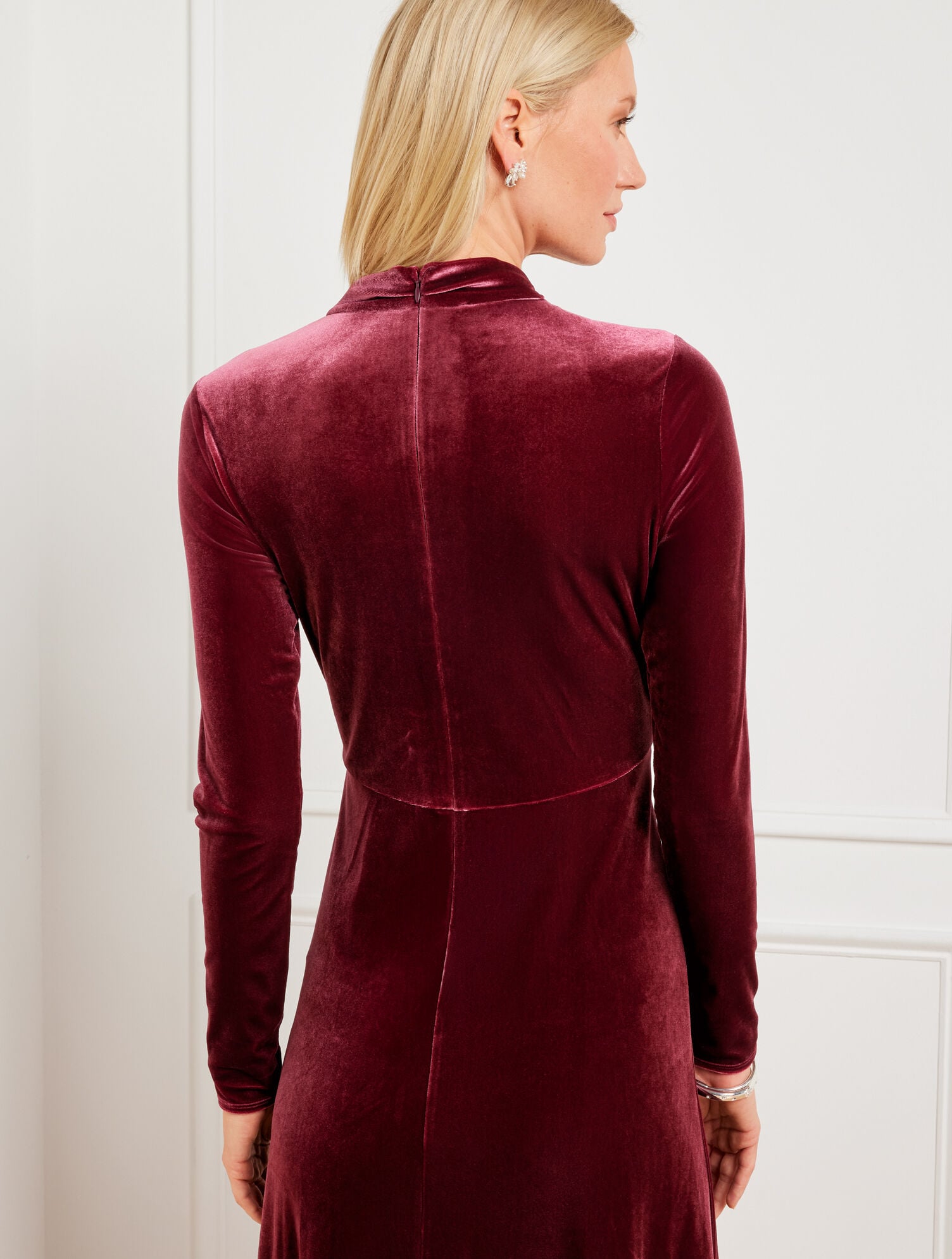 VELVET DRAPED NECK MIDI DRESS | Talbots outlet