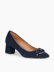 KAYLA BUCKLE BLOCK HEEL SUEDE PUMPS | Talbots on sale