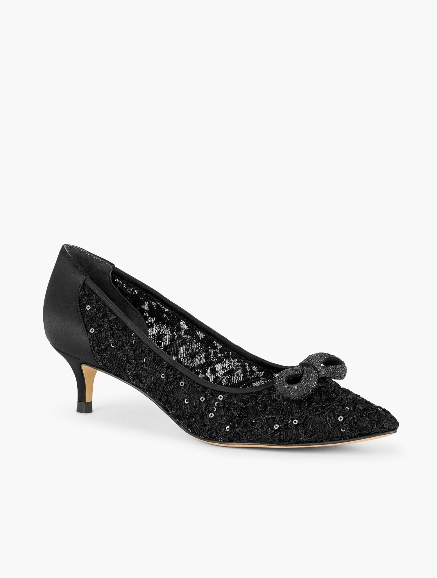 SYLVIE BOW KITTEN HEEL PUMPS - SEQUIN MESH | Talbots online