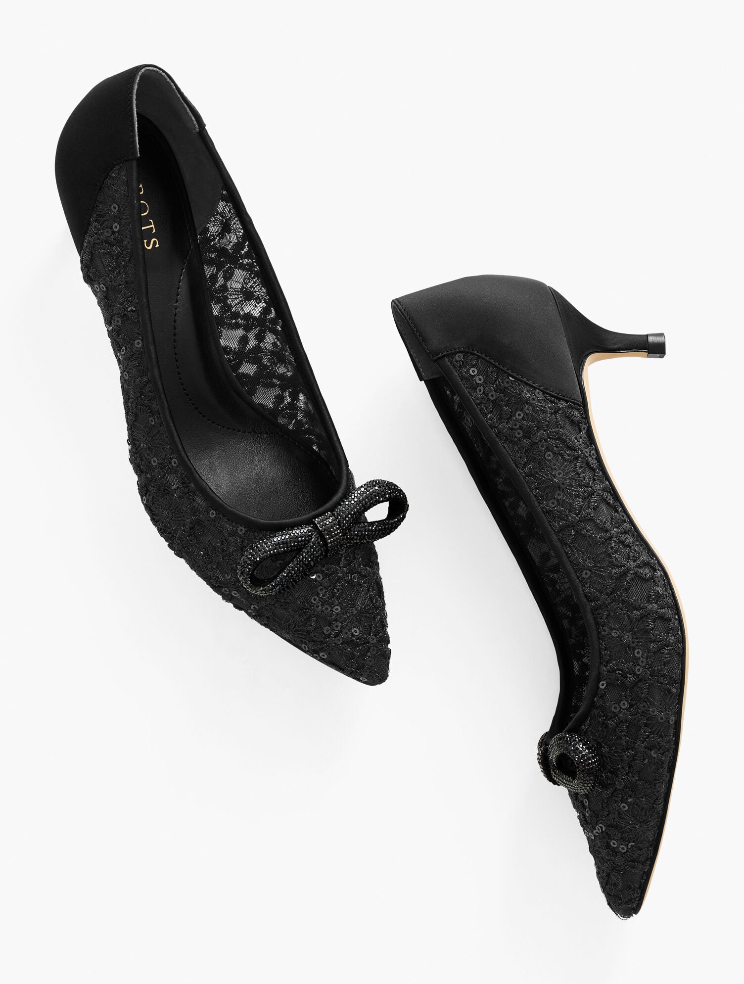 SYLVIE BOW KITTEN HEEL PUMPS - SEQUIN MESH | Talbots online