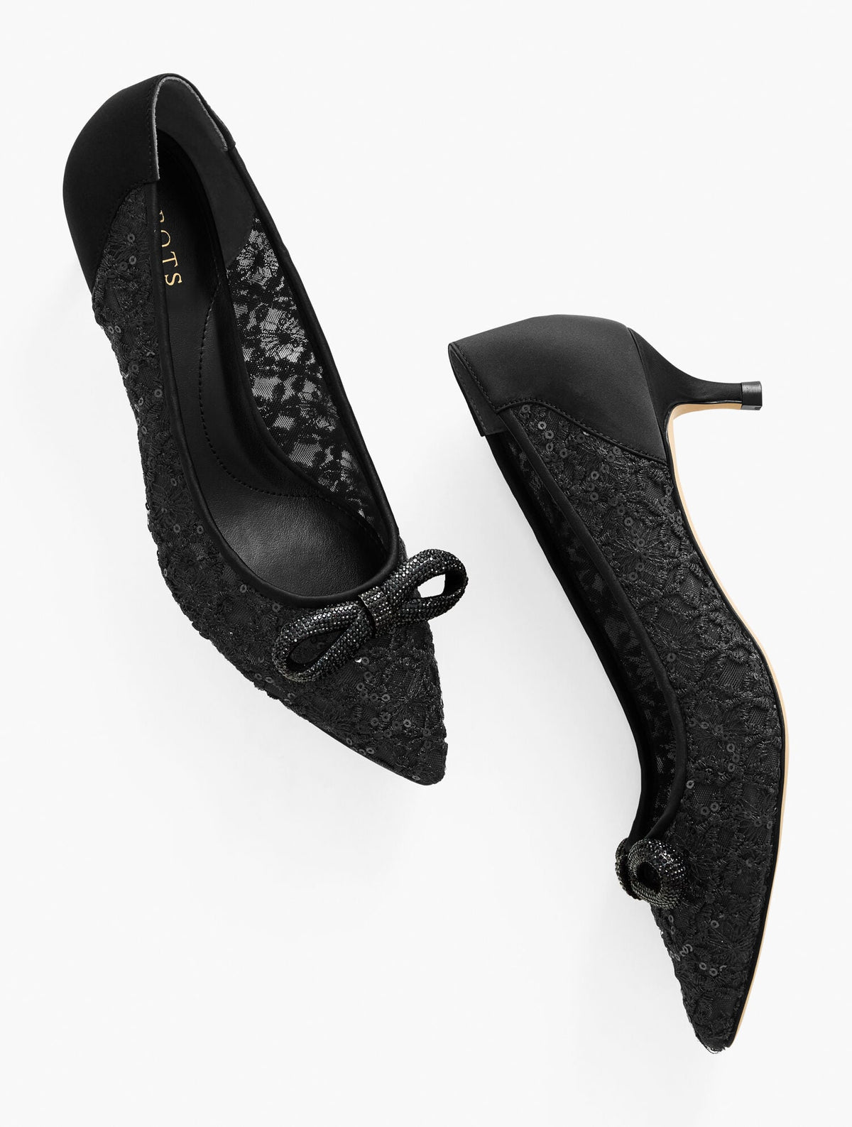 SYLVIE BOW KITTEN HEEL PUMPS - SEQUIN MESH | Talbots online