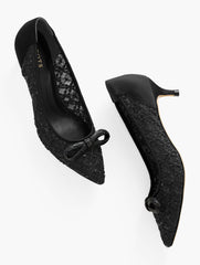 SYLVIE BOW KITTEN HEEL PUMPS - SEQUIN MESH | Talbots online