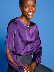 SLIT SLEEVE SOFT SATIN CHARMEUSE TOP | Talbots for sale