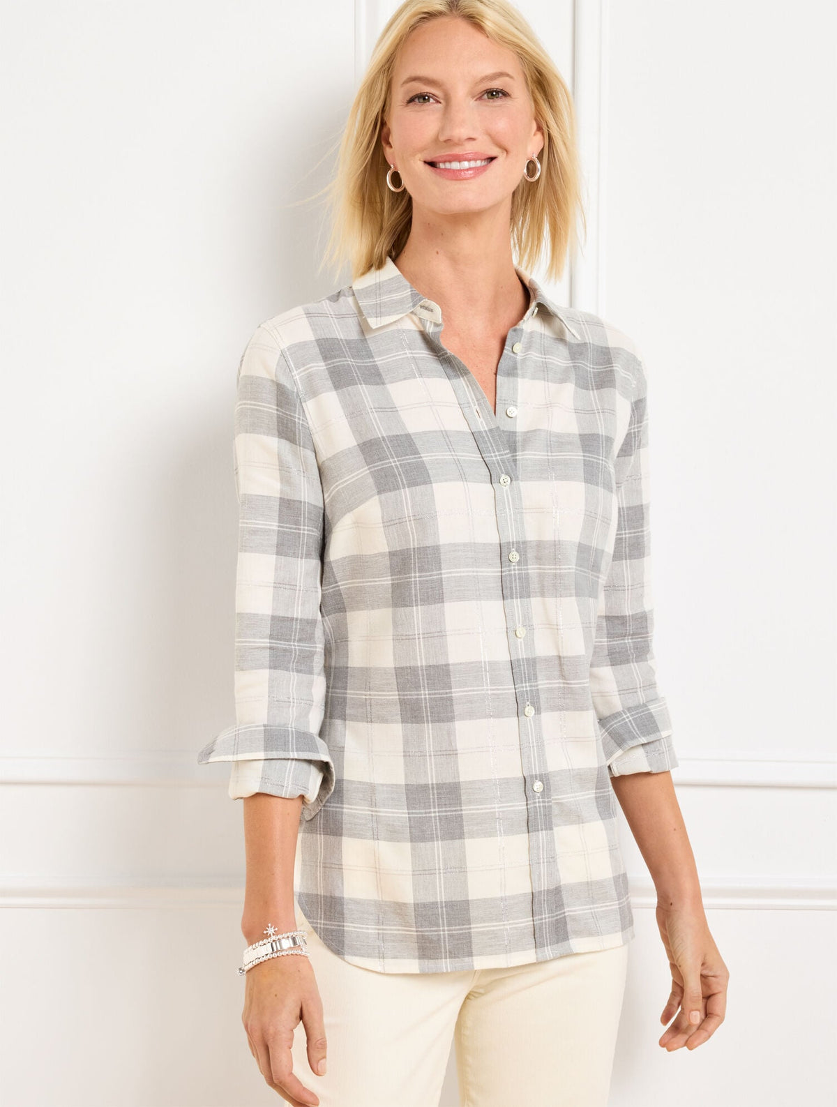 METALLIC FLANNEL MODERN CLASSIC SHIRT - CHIMNEY PLAID | Talbots online