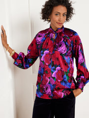 TWIST NECK SOFT SATIN CHARMEUSE TOP - WRAPPED FLORAL | Talbots discount