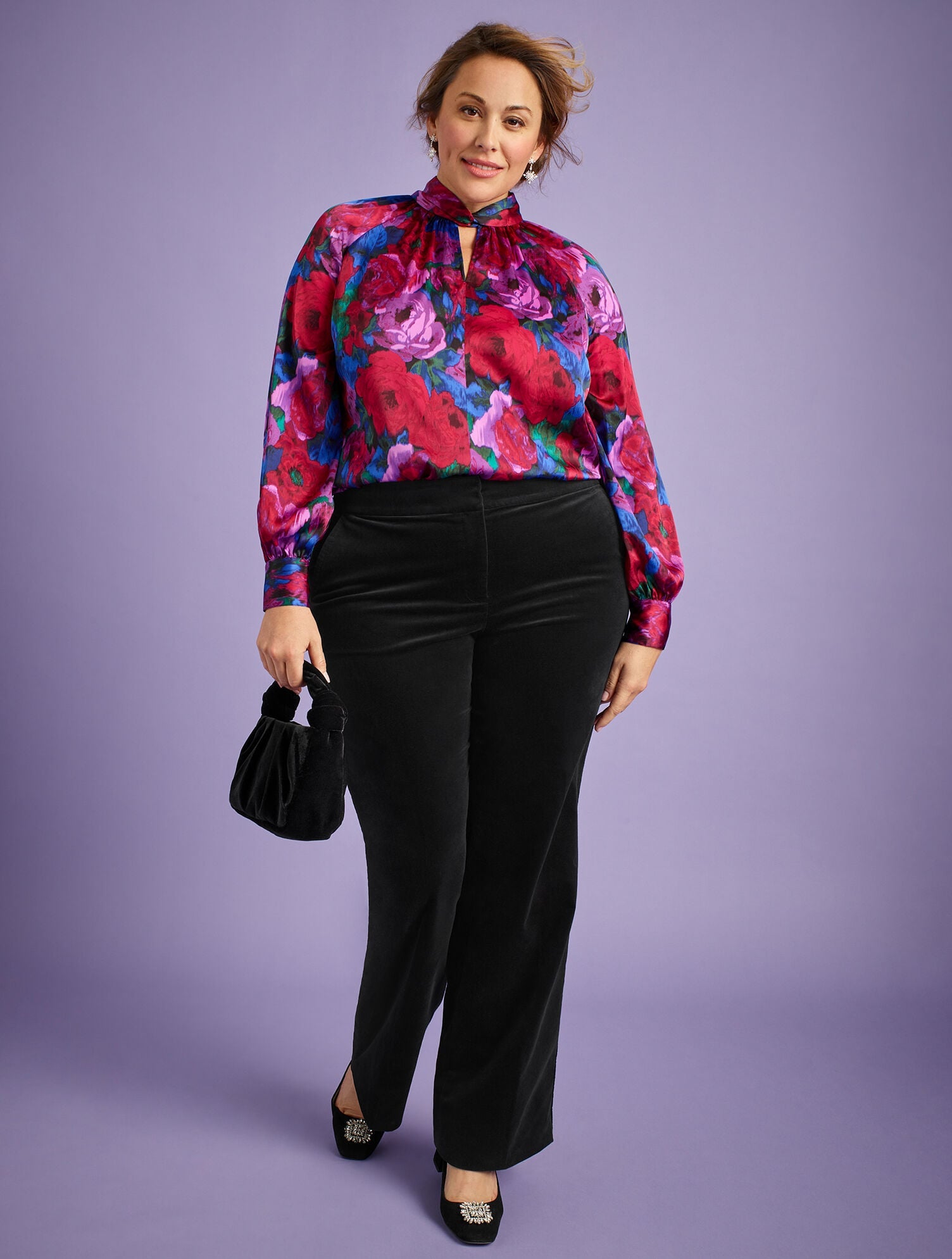 TWIST NECK SOFT SATIN CHARMEUSE TOP - WRAPPED FLORAL | Talbots discount