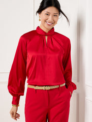 SOFT SATIN CHARMEUSE TWIST NECK TOP | Talbots outlet