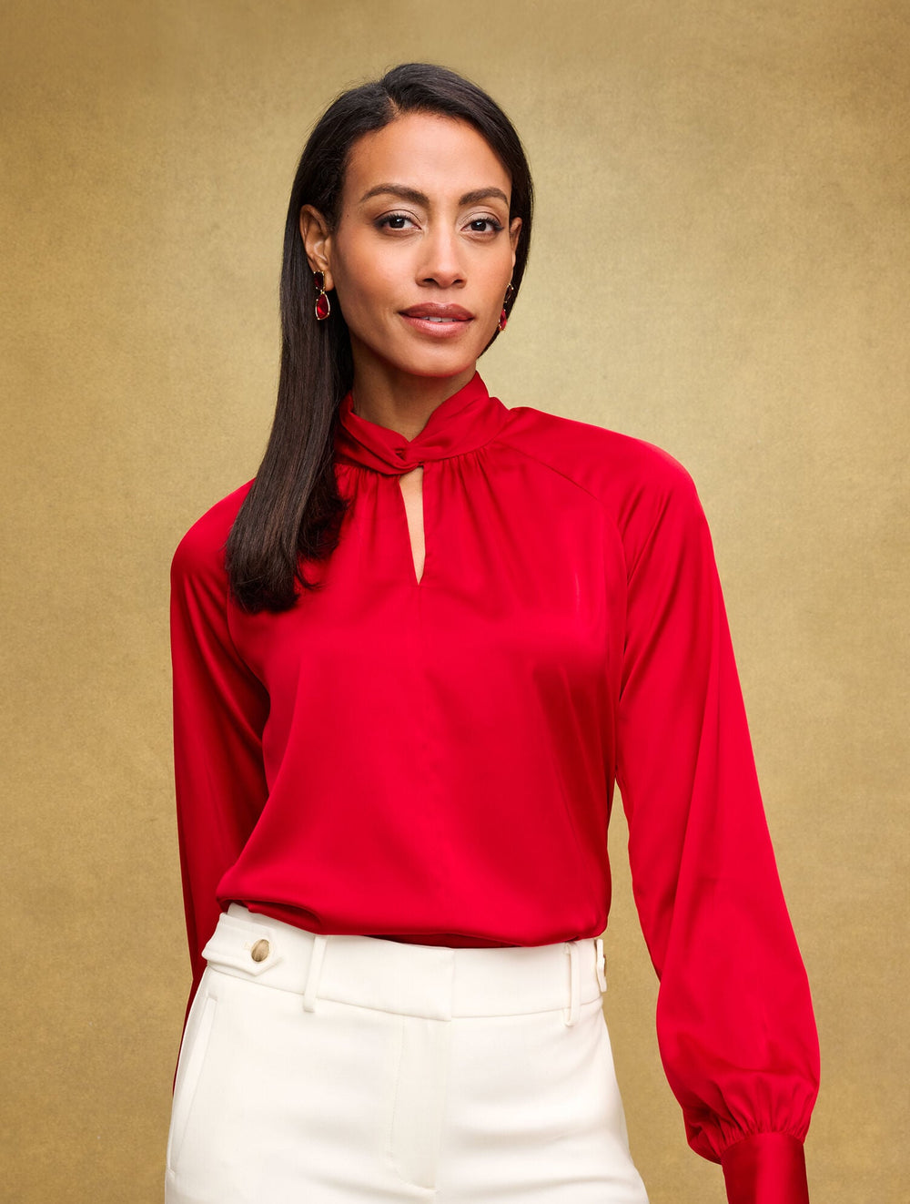 SOFT SATIN CHARMEUSE TWIST NECK TOP | Talbots outlet