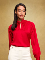 SOFT SATIN CHARMEUSE TWIST NECK TOP | Talbots outlet