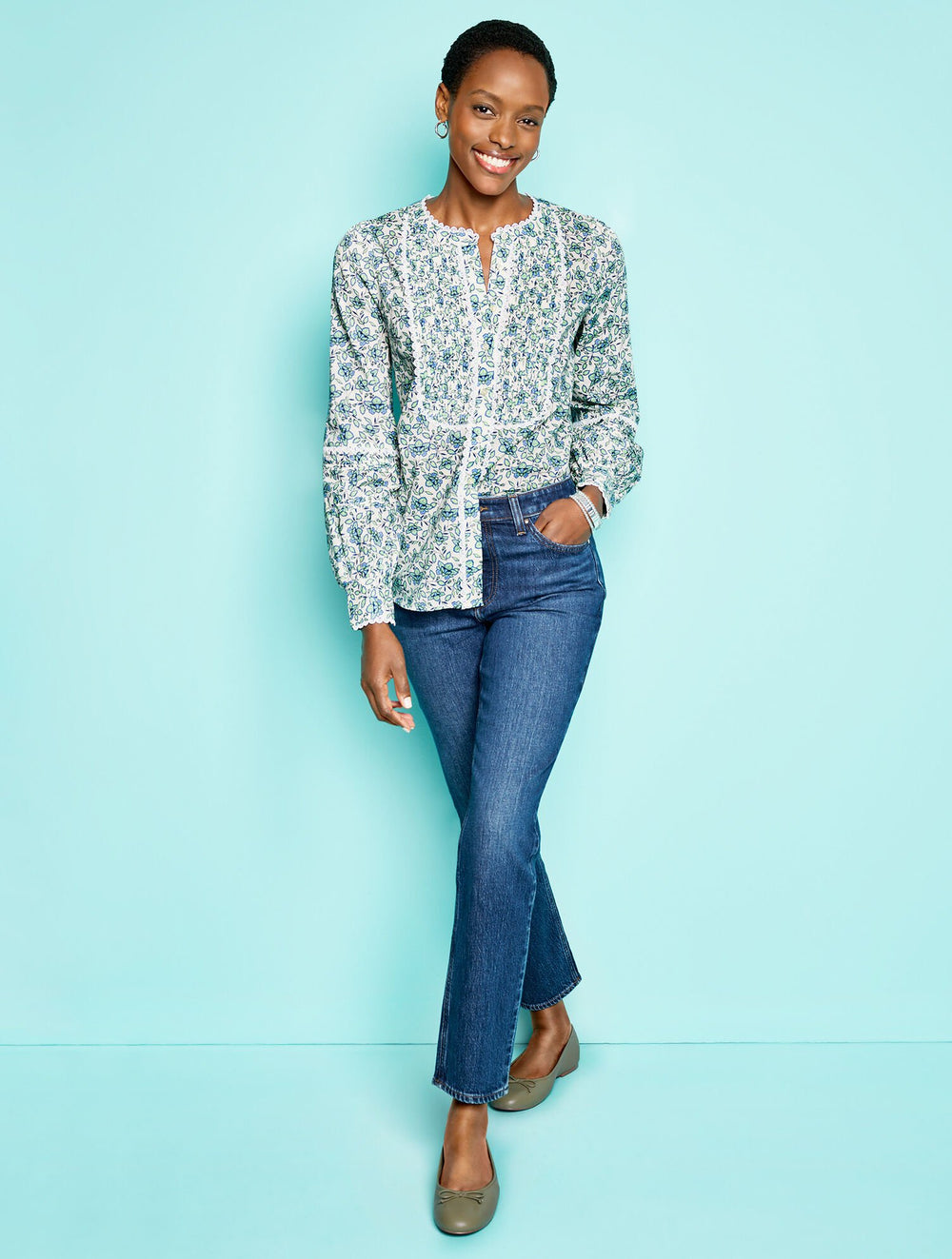 SCALLOP LACE TRIM TOP - BLOOMING DAFFODILS | Talbots discount