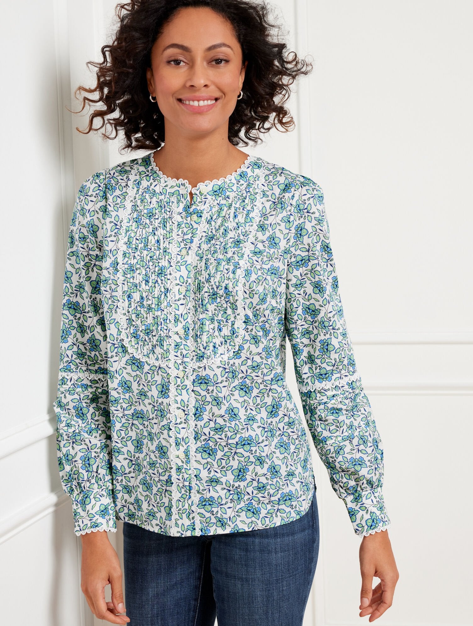 SCALLOP LACE TRIM TOP - BLOOMING DAFFODILS | Talbots discount