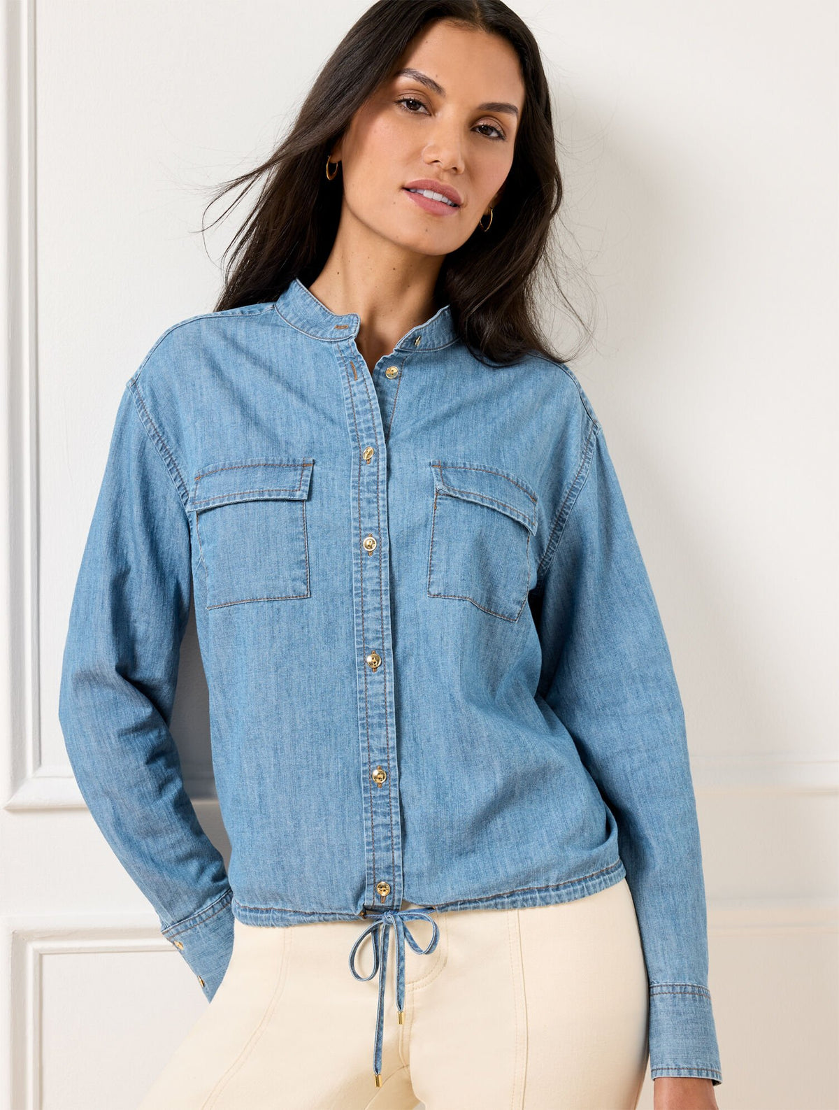 TIE FRONT DENIM TOP | Talbots online