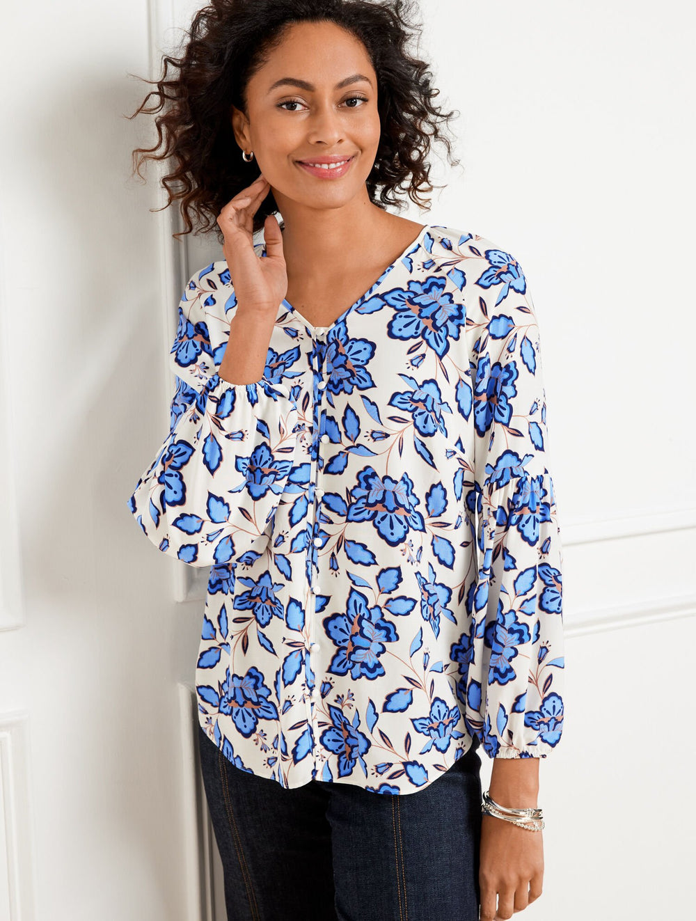 LANTERN SLEEVE TOP - BLOOMING DAFFODILS | Talbots US