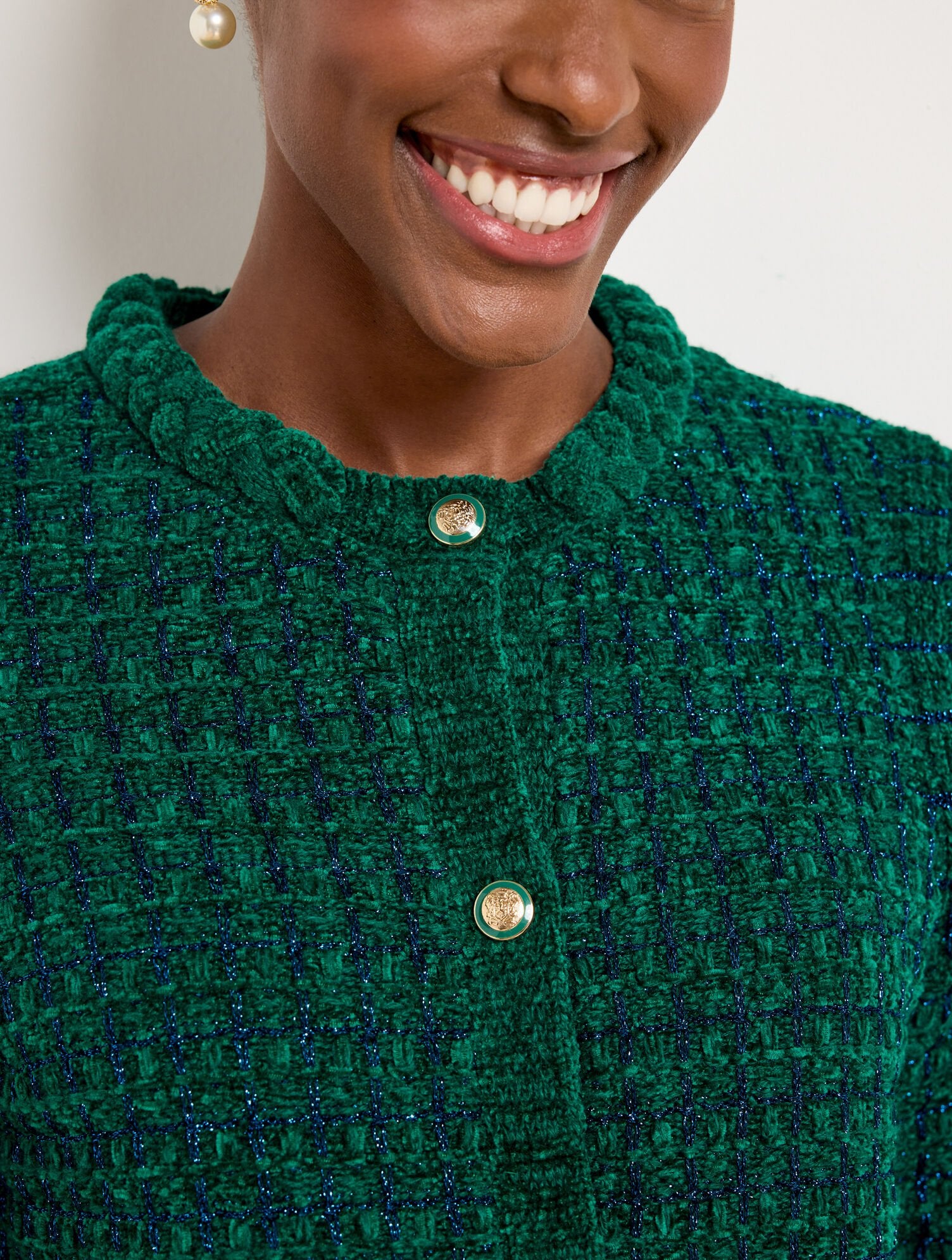 CHENILLE CREWNECK CARDIGAN - METALLIC PLAID | Talbots for sale