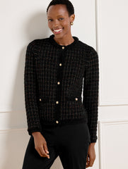 CHENILLE CREWNECK CARDIGAN - METALLIC PLAID | Talbots for sale