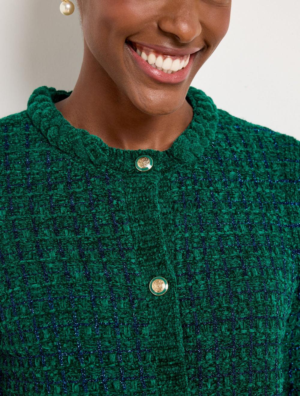 CHENILLE CREWNECK CARDIGAN - METALLIC PLAID | Talbots for sale