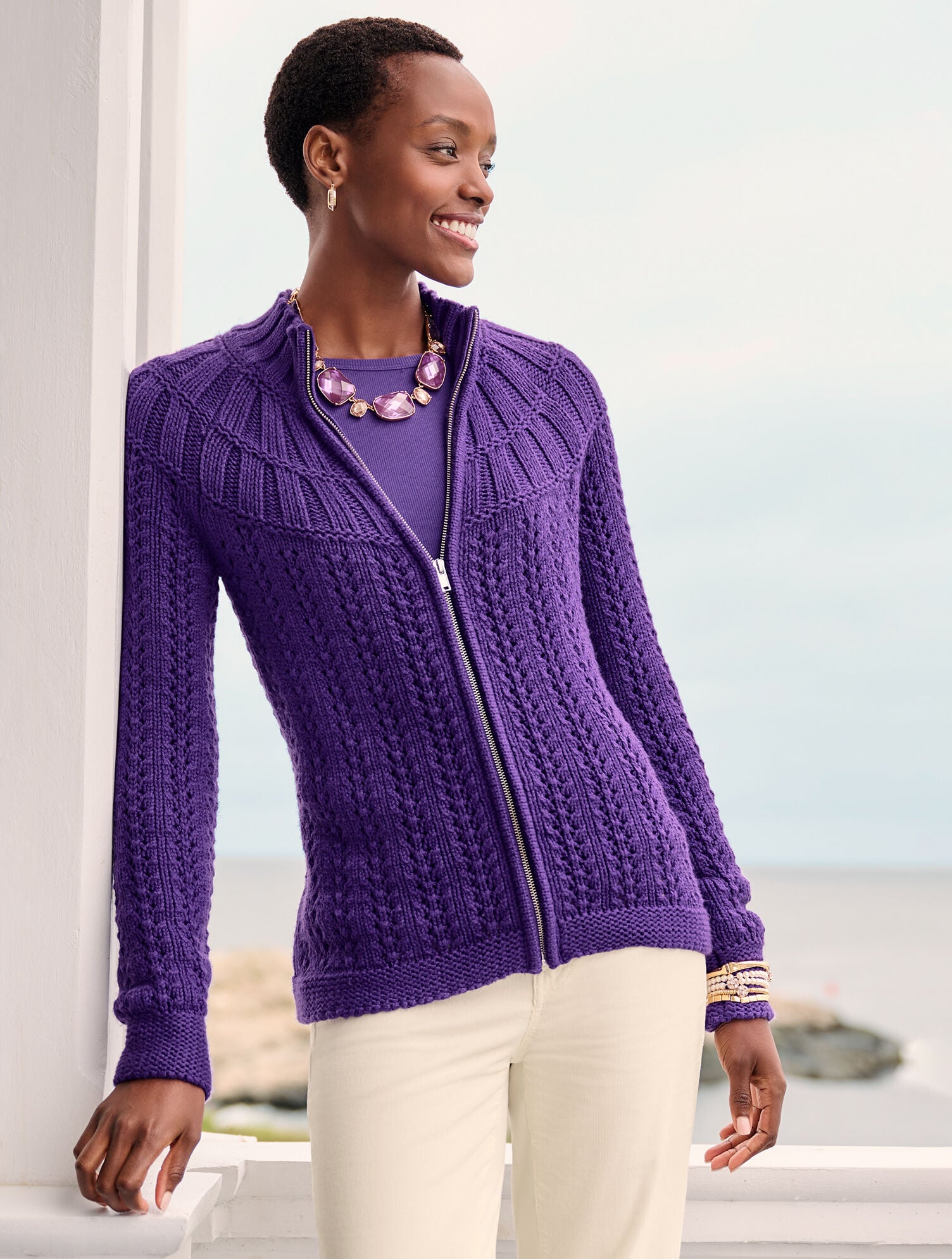 MIXED STITCH CARDIGAN | Talbots for sale