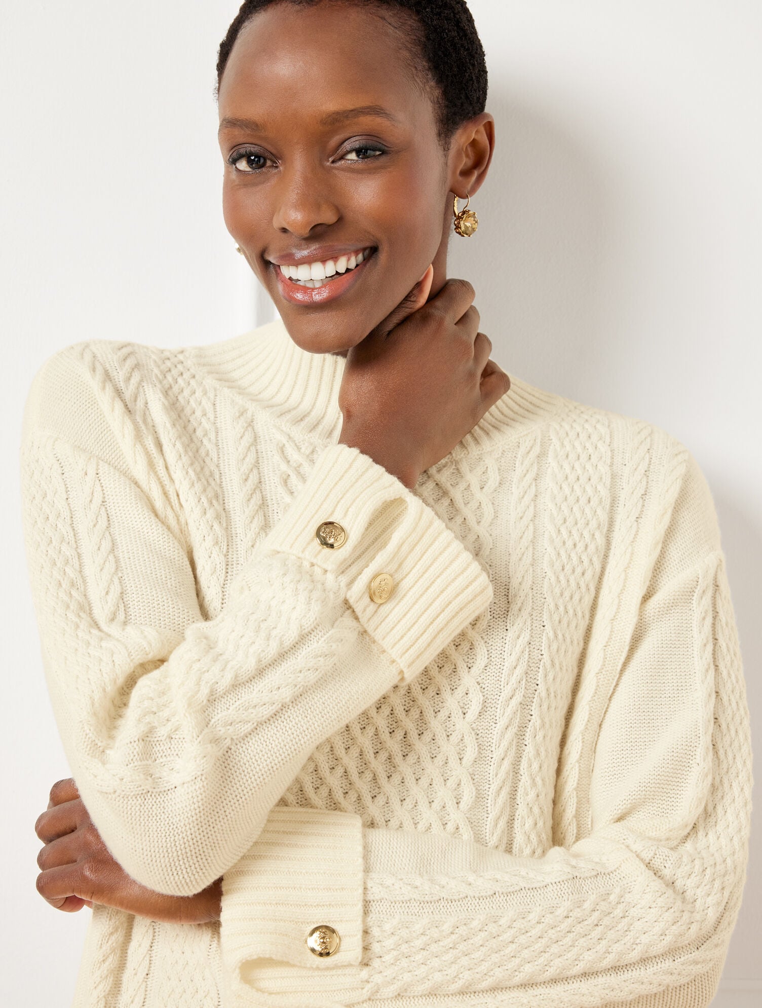 CABLE KNIT BUTTON CUFF SWEATER | Talbots US