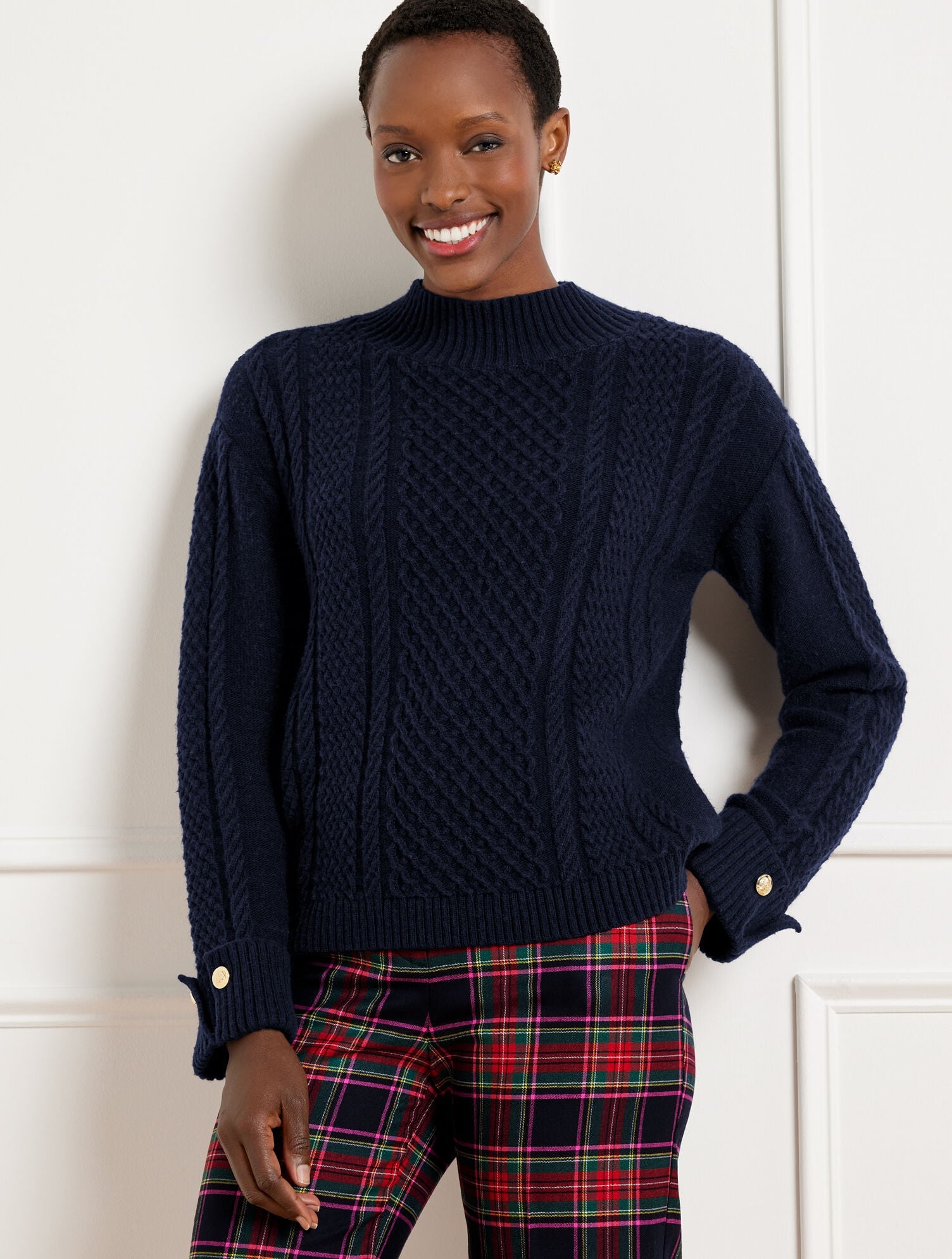 CABLE KNIT BUTTON CUFF SWEATER | Talbots US