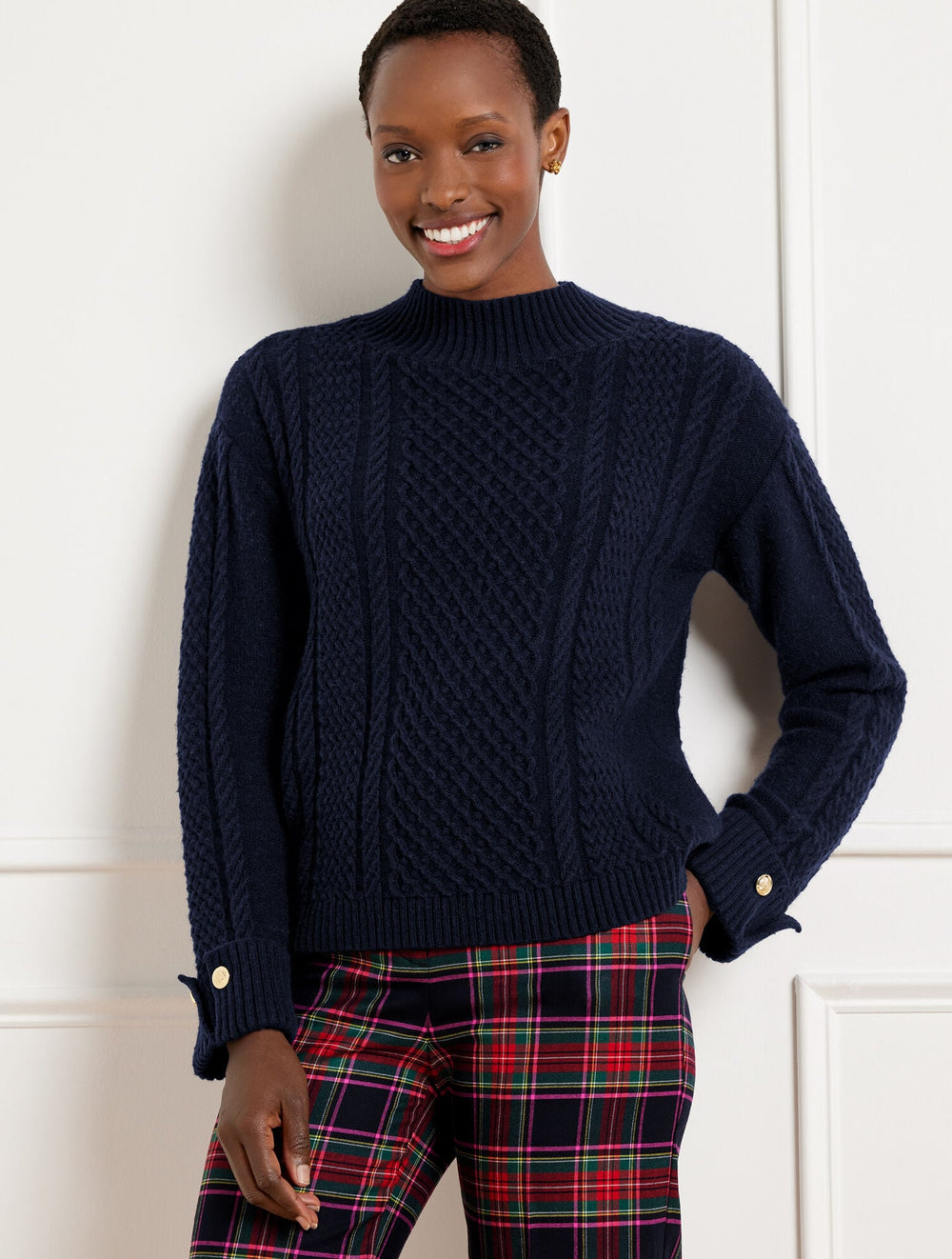 CABLE KNIT BUTTON CUFF SWEATER | Talbots US