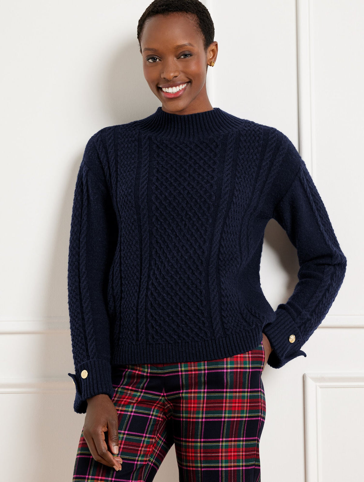 CABLE KNIT BUTTON CUFF SWEATER | Talbots US