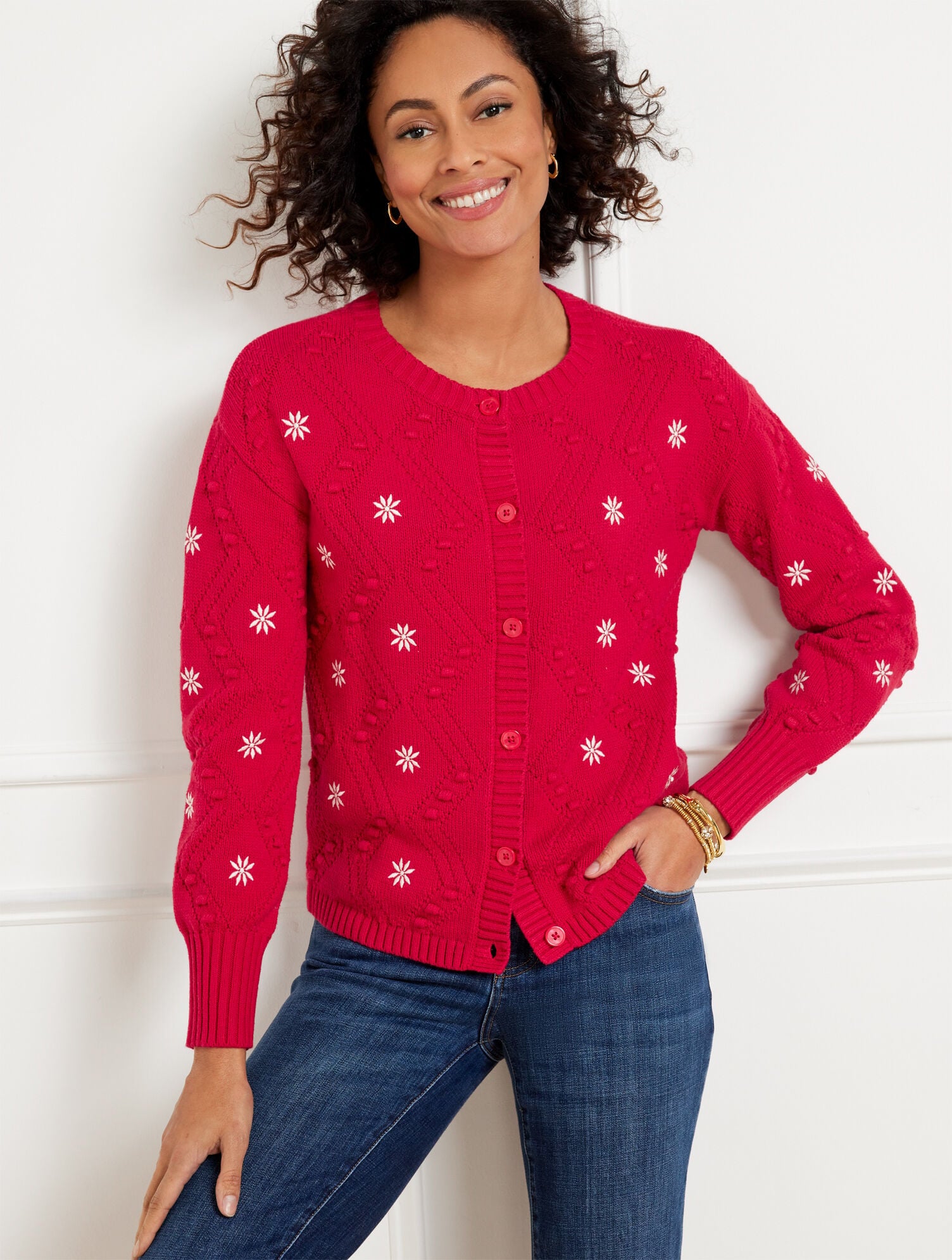 EMBROIDERED BOBBLE CARDIGAN | Talbots discount