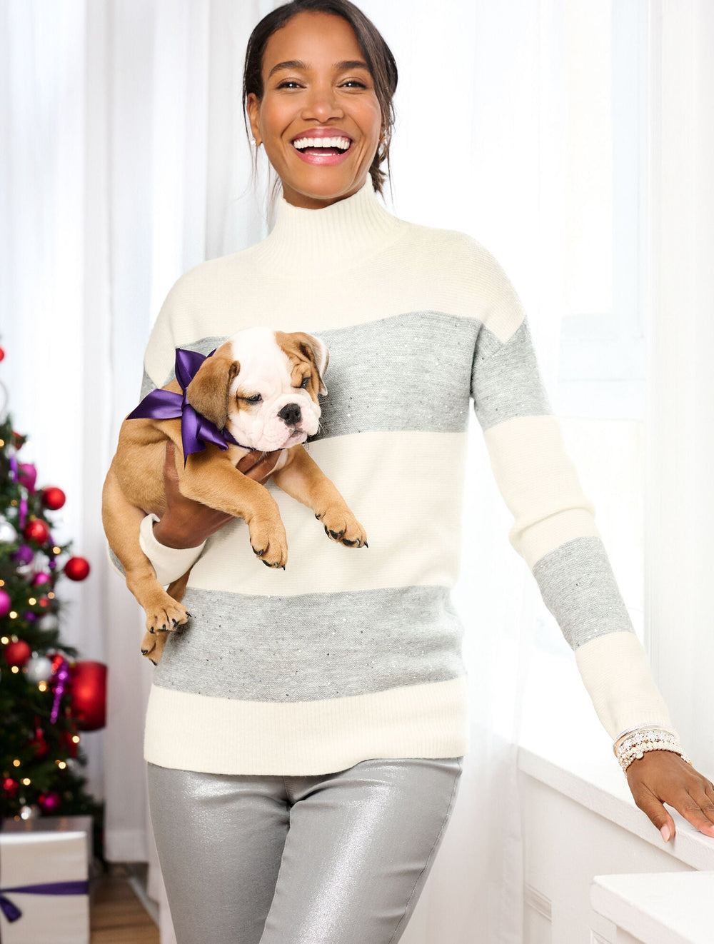 WOOL BLEND TURTLENECK SWEATER - SEQUIN STRIPE | Talbots discount