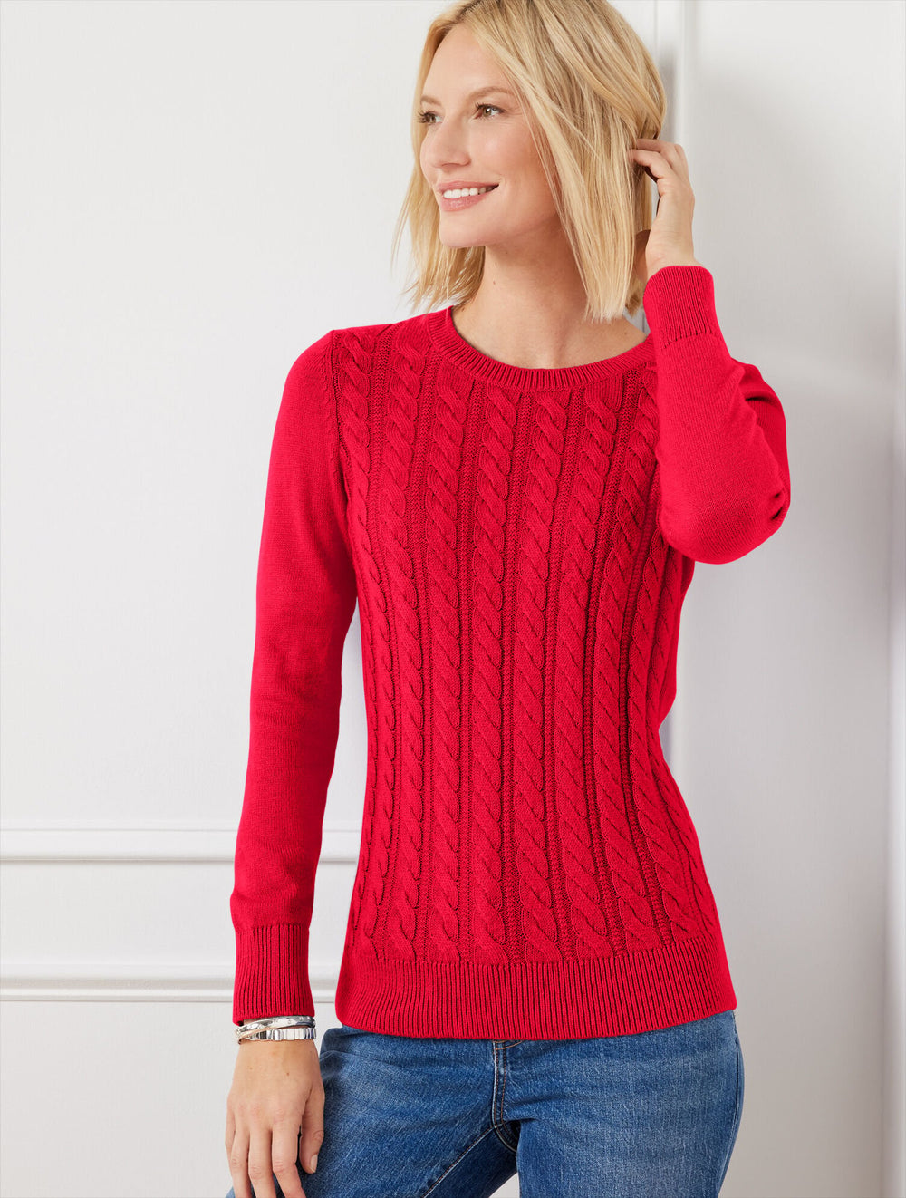 SOFT CABLE KNIT CREWNECK SWEATER | Talbots US