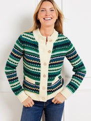 METALLIC MOCKNECK SWEATER JACKET - CADET FAIR ISLE | Talbots for sale