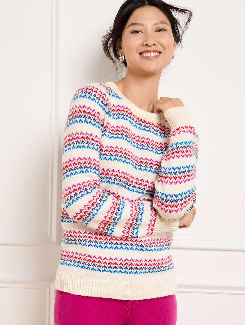 CREWNECK SWEATER - WAVE JACQUARD | Talbots US