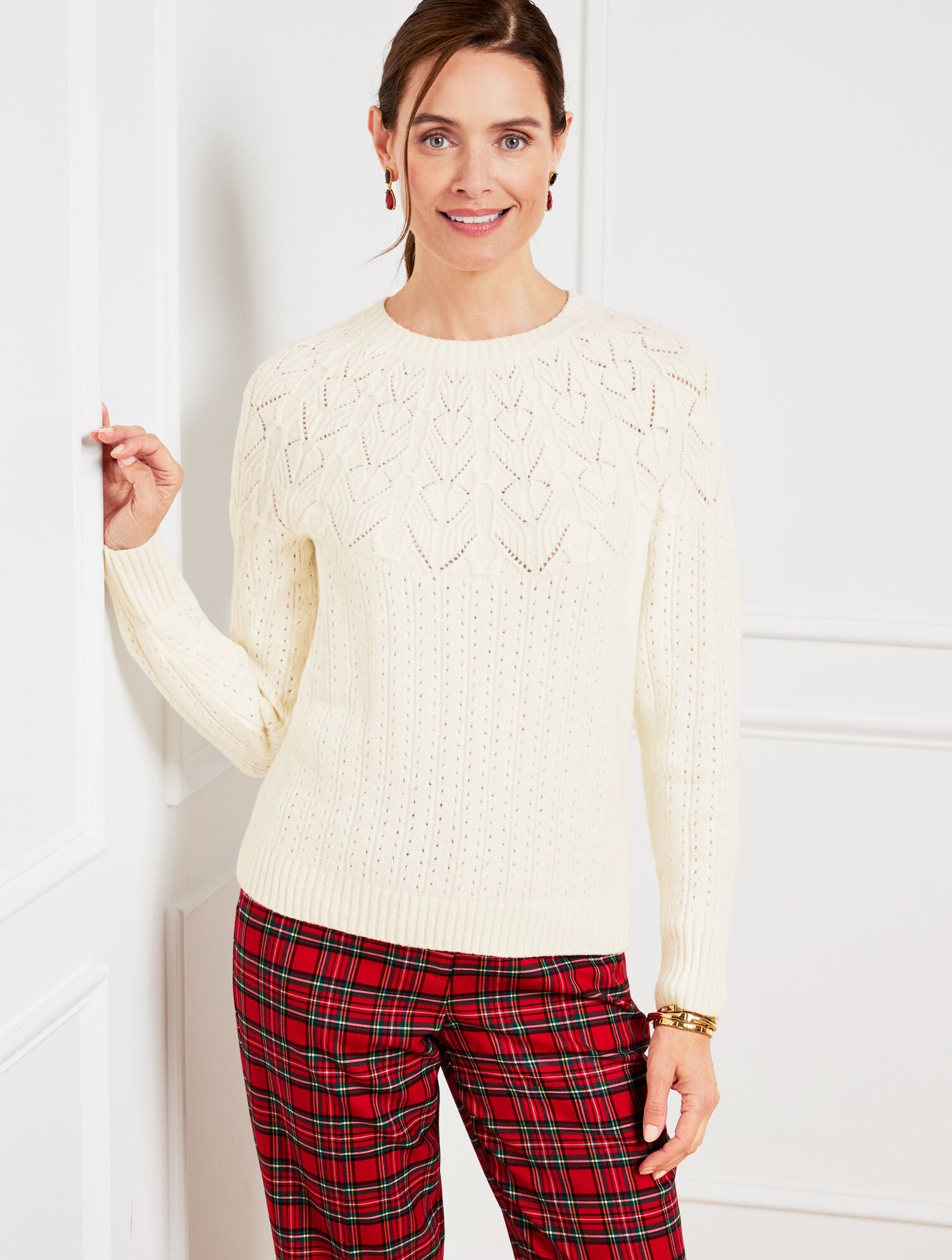 POINTELLE ROUND YOKE SWEATER | Talbots sale