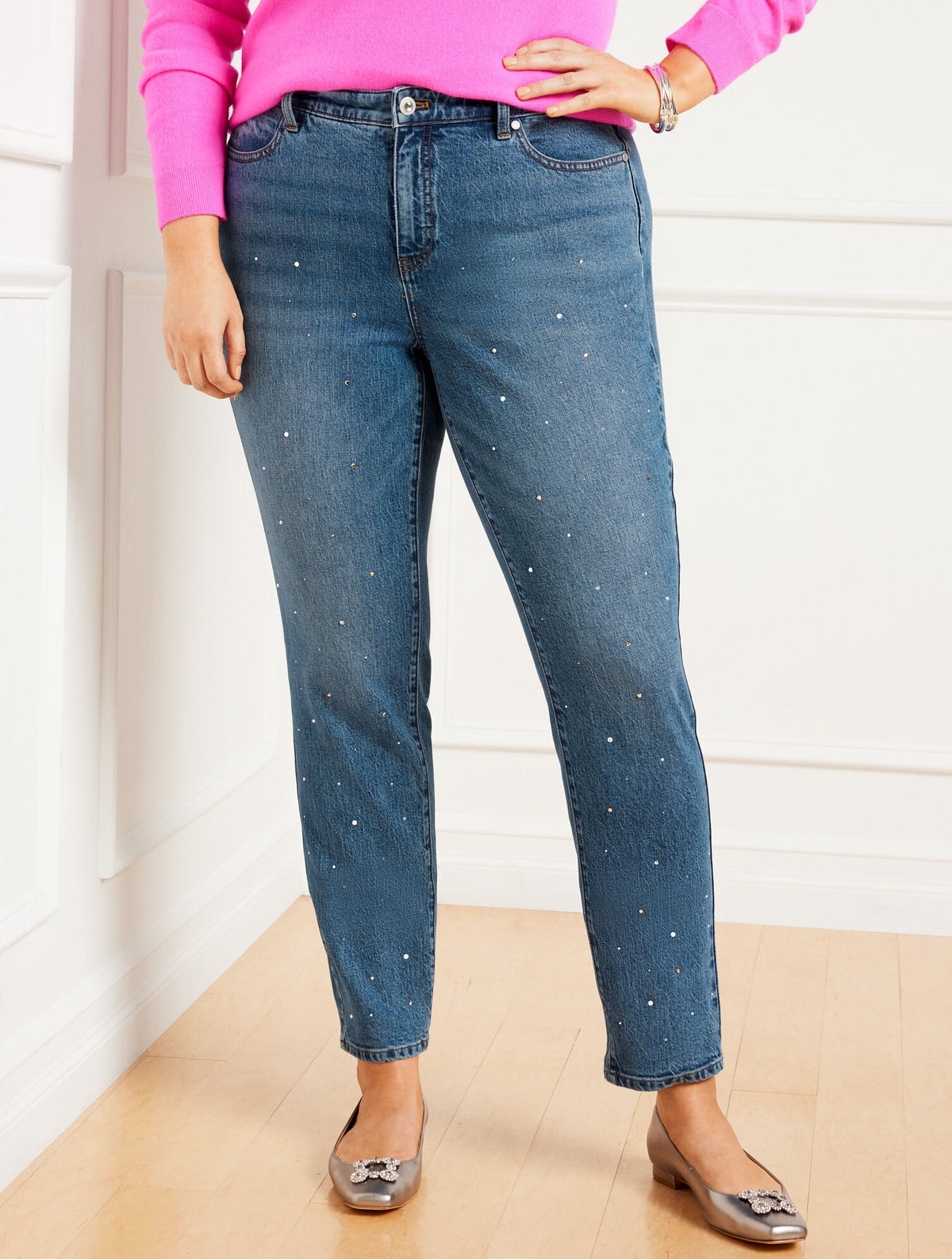 CRYSTAL EMBELLISHED SLIM ANKLE JEANS - HARLOW WASH | Talbots online