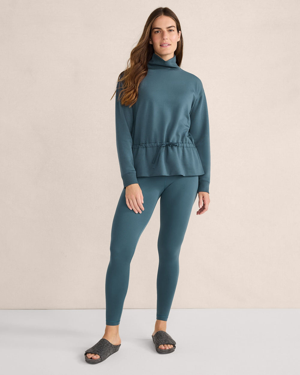 FLEECE DRAWSTRING-WAIST MOCKNECK TOP | Talbots for sale